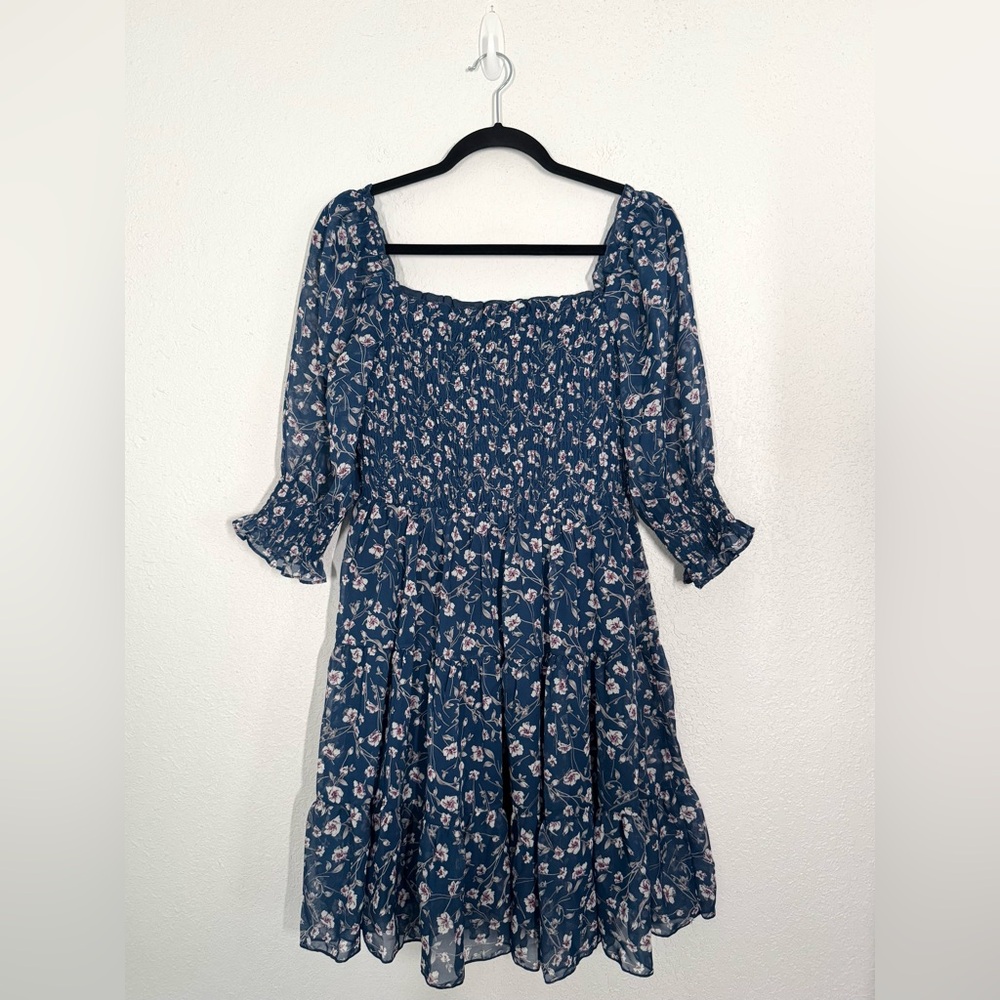 Baltic Born Azlyn Smocked Square Neck Mini Dress Blue Floral Size Large NEW - Picture 4 of 7